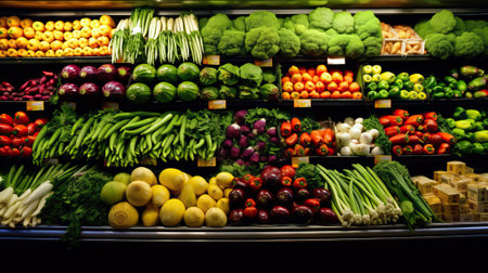 Fresh vegetable section of the supermarket, generative aiの素材