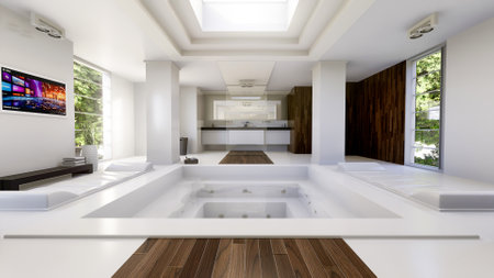 3D rendering of a luxurious bathroom with spa amenitiesの写真素材