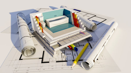 3D rendering of the technical details of a bathroom construction in an architecture projectの写真素材