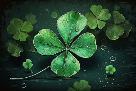 A graphic representation of a fresh and wet clover leaf.の写真素材