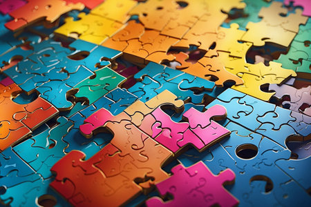 The patterns of the puzzle pieces offer a distinctive retro look.の写真素材