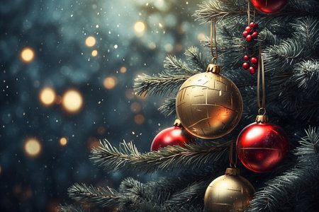 The Christmas tree background creates a festive and relaxed atmosphere.の写真素材