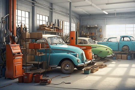 Explore our garage for authentic craftsmanship and reliable support.の写真素材