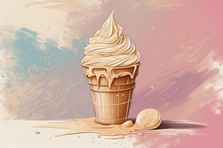A painting showing an ice cone on a pastel background, with space for text.の写真素材