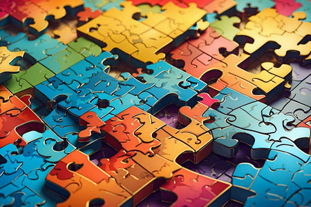 The set of puzzle pieces presents an attractive retro aesthetic.の写真素材