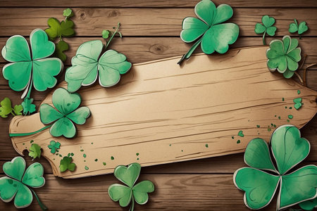 A festive atmosphere of St Patrick's Day emanates from a textured wood background.の写真素材