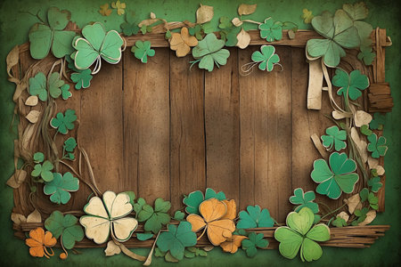 A visual representation of St Patrick's Day, featuring clubs and plays on a rustic background, evoking a Bygone era.の写真素材
