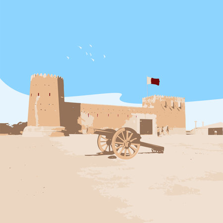 North Of Qatar Al Khor The Purple Island Al zubara Fortのイラスト素材