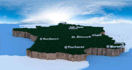 Spielstätten der Euro 2016 in 3D-Buchstaben und Fussbällen, Horizont geht in Himmel überの写真素材