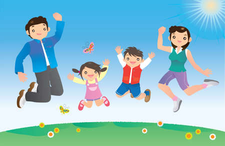 Jumping familyのイラスト素材