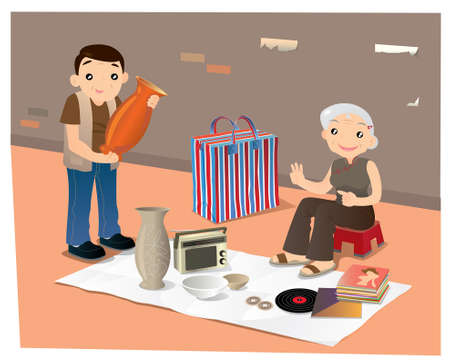Second-hand goods hawker in Hong Kongのイラスト素材