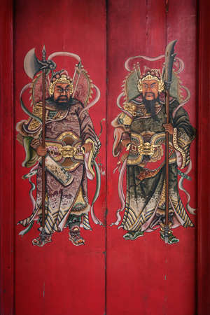 Taken on 1 August 2017. Chinese door gods painting. Chinese people used to paste it on their housesâ front doors to pray for good luck and to prevent evil spirits from entering.のeditorial素材