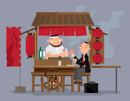 Vector illustration of a traditional Japanese mobile food stall (Yatai)のイラスト素材
