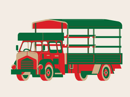 Graphic vector of a vintage old-fashioned lorry in Hong Kongのイラスト素材