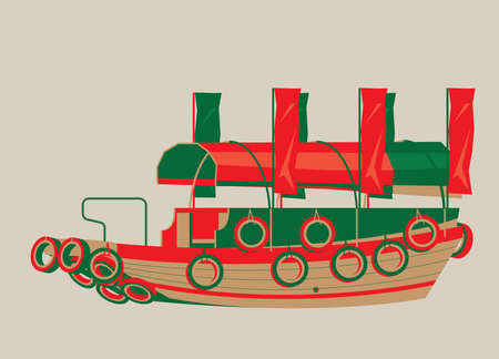 Vector illustration of Hong Kong sampan boat. It is a small wooden boat and used to be a popular form of water transport in old Hong Kong.のイラスト素材