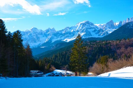 winter, the sun kisses the dolomitesのeditorial素材