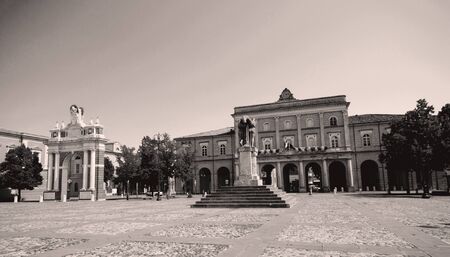 View of the square Ganganelli Santarcangelo di Romagna to Riminiの写真素材