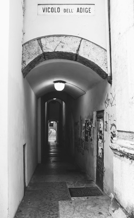 View of alley in Trento (Trentino-Alto Adige), Italy.のeditorial素材