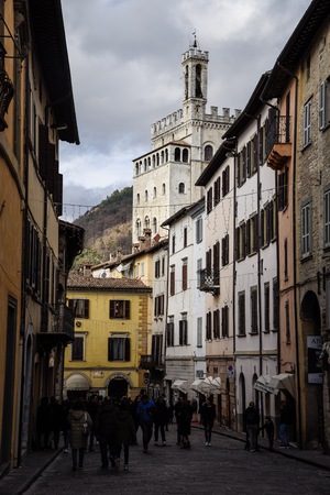 View of palace of the consuls in Gubbio (Umbria), Italyのeditorial素材