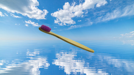 toothbrush with clouds and water backgroundの写真素材