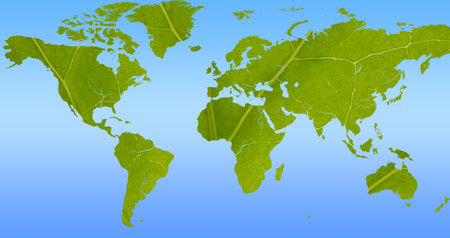 eco world map of the Earth made from green leaf Environmental conservation conceptの写真素材