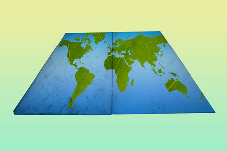 Eco world map of Earth in perspective, made from green leaf. Environmental conservation conceptの写真素材