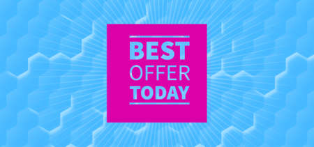 Pink today best offer, mega sale banner, blue hexagons abstract backgroundの写真素材