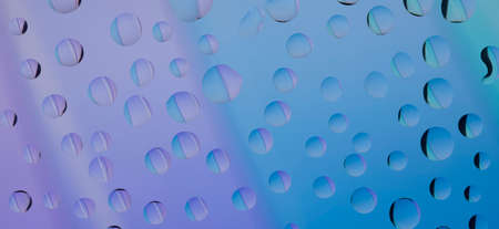 Abstract background banner. Drops of water on a window glass. The color bubbles reflect a rainbow of...
