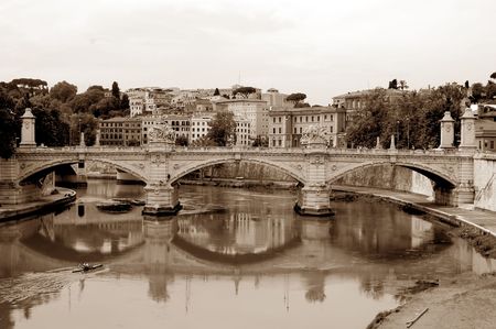 A wonderful view of the River Tiber in Rome, with its urban architectureの写真素材