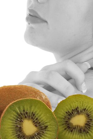 Wellness and body care - A kiwi as a symbol of a healthy lifestyle and good nutritionの写真素材