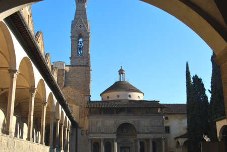 Cloister of the Basilica of Santa Croce in Florence - Italyの写真素材