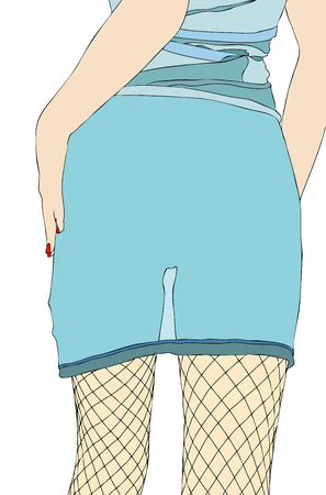 Skirt and fishnet stockings - A woman in a light dress and fishnet stockingsのイラスト素材