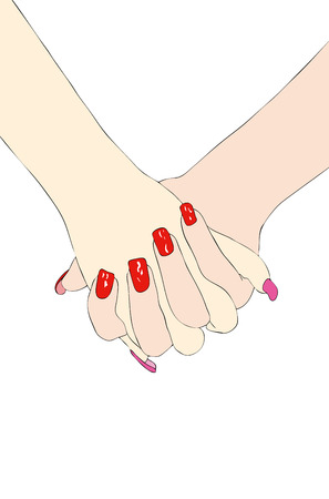 Hand in hand - two women tenderly hand-in-handのイラスト素材