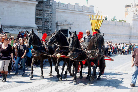 April 21, 2014, The Birth of Rome, is a secular festivities linked to the founding of the city of Rome, celebrated with a parade with costumed characters on Via dei Fori - Rome - Italyのeditorial素材