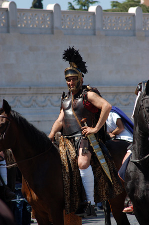 April 21, 2014, The Birth of Rome, is a secular festivities linked to the founding of the city of Rome, celebrated with a parade with costumed characters on Via dei Fori - Rome - Italyのeditorial素材