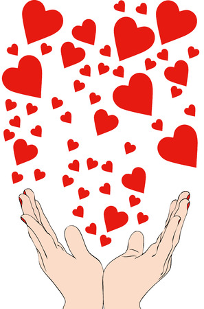 All the love you can - Symbolic image of a woman who launches into a world of love skyの写真素材