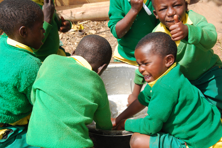 August 2014 - Village of Pomerini - Tanzania - Africa - The game of African children of asylum built in the Franciscan Mission of the Village of Pomerini in Tanzania.のeditorial素材