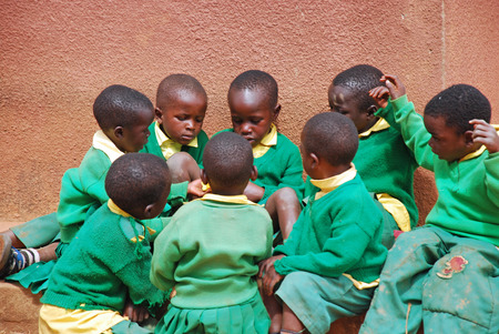 August 2014 - Village of Pomerini - Tanzania - Africa - The African children in kindergarten built by the Franciscan Mission NPO Mawaki to give instruction and education to all childrenのeditorial素材