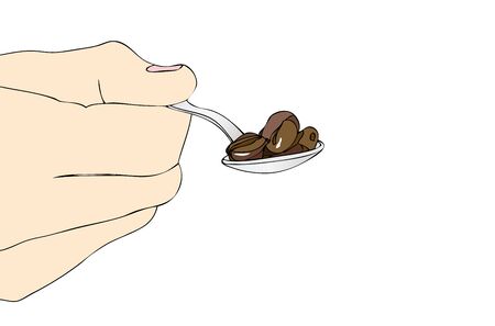 Symbolic illustration representing a hand with a teaspoon of coffeeのイラスト素材