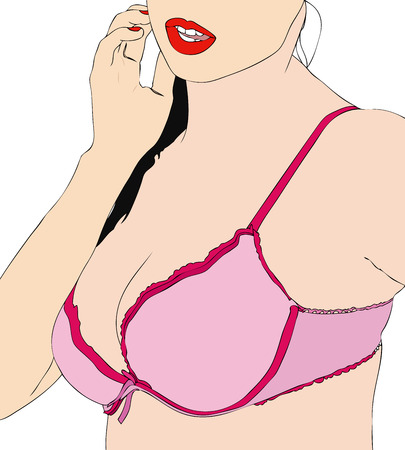 Woman in sexy lingerie - illustration representing a beautiful woman in pink braのイラスト素材