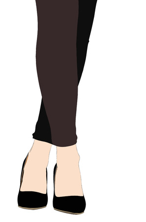 Woman legs with leggings and black shoes - Illustration representing a very feminine woman with black shoes and black leggingsのイラスト素材