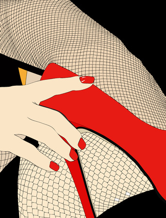 A woman in fishnet stockings and high-heeled shoes - Illustration depicting the clothing of a sensual woman in fishnet stockings and high-heeled shoesのイラスト素材