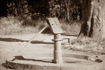 Public pump for procurement of the water in the village Pomerini in Tanzania, Africaの写真素材