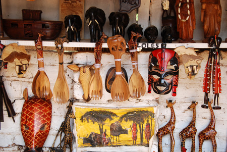 African market - Objects of traditional African culture and crafts for sale at the market in Iringa in Tanzaniaの写真素材