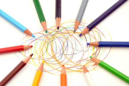 The color game - symbolic and abstract image of color pencilsの写真素材