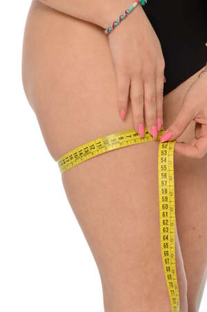 A woman measuring her waist