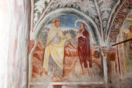 The wonderful frescoes abandoned within the church of Zone  on Lake Iseoのeditorial素材