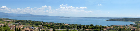 Panoramic view of Lower Lake Garda with background in the peninsula of Sirmione - Lombardy - Italyの写真素材