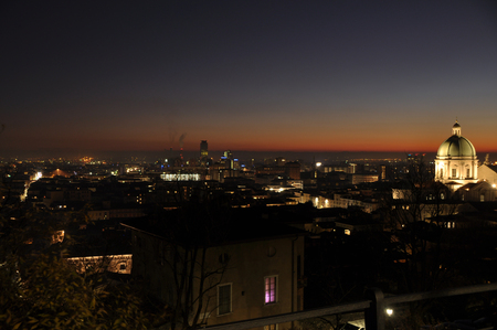 Panoramic view of the city of Brescia with the light of the sunset - Lombardy - Italy 0014の写真素材