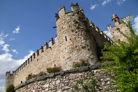 The mighty walls of the medieval castle of Passirano in Lombardy - Italyのeditorial素材